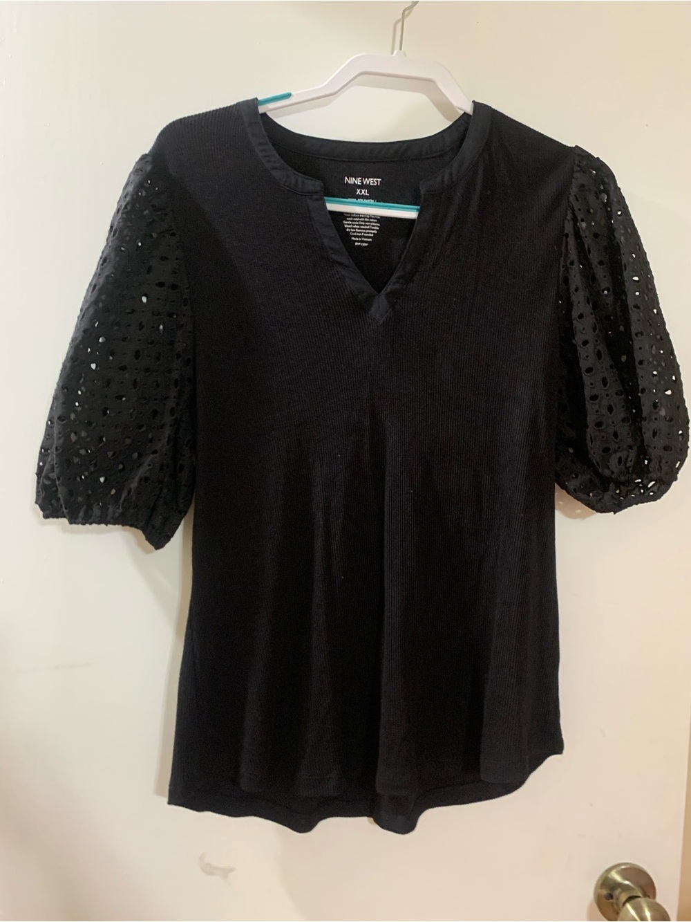 Nine West Black V-Neck Men's Shirt with Subtle Texture